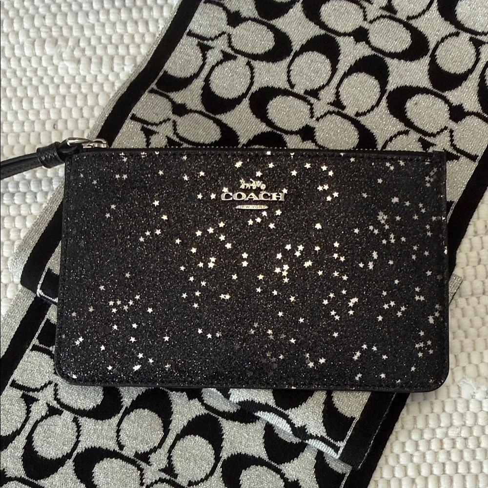 Coach Starry Black Glitter Wristlet - Picture 1 of 4